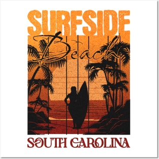 Surf Side Beach South Carolina Family Resort Surfing Distressed Design Posters and Art